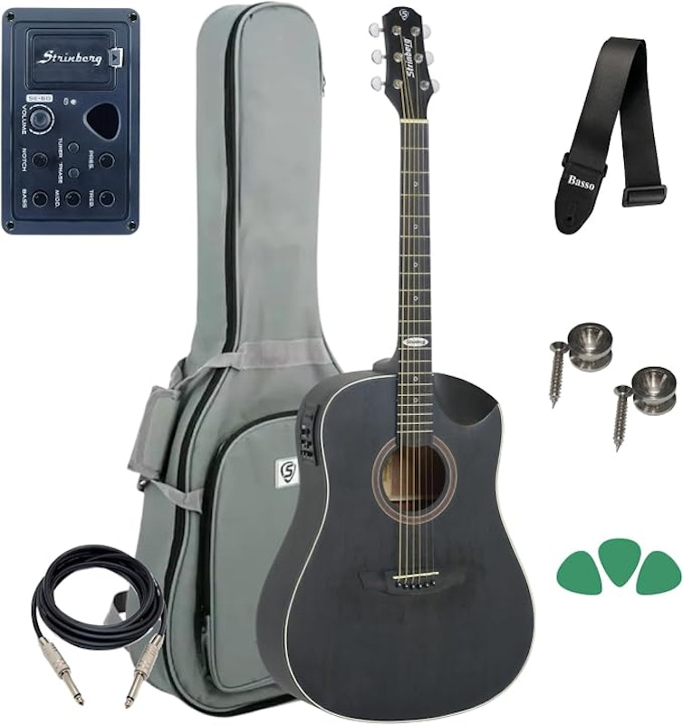Violão Folk Strinberg Black Plus Half Cutaway 1