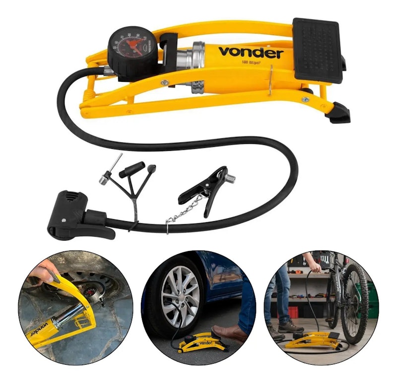 Bomba de Ar para Encher Pneus com Pedal Vonder 4