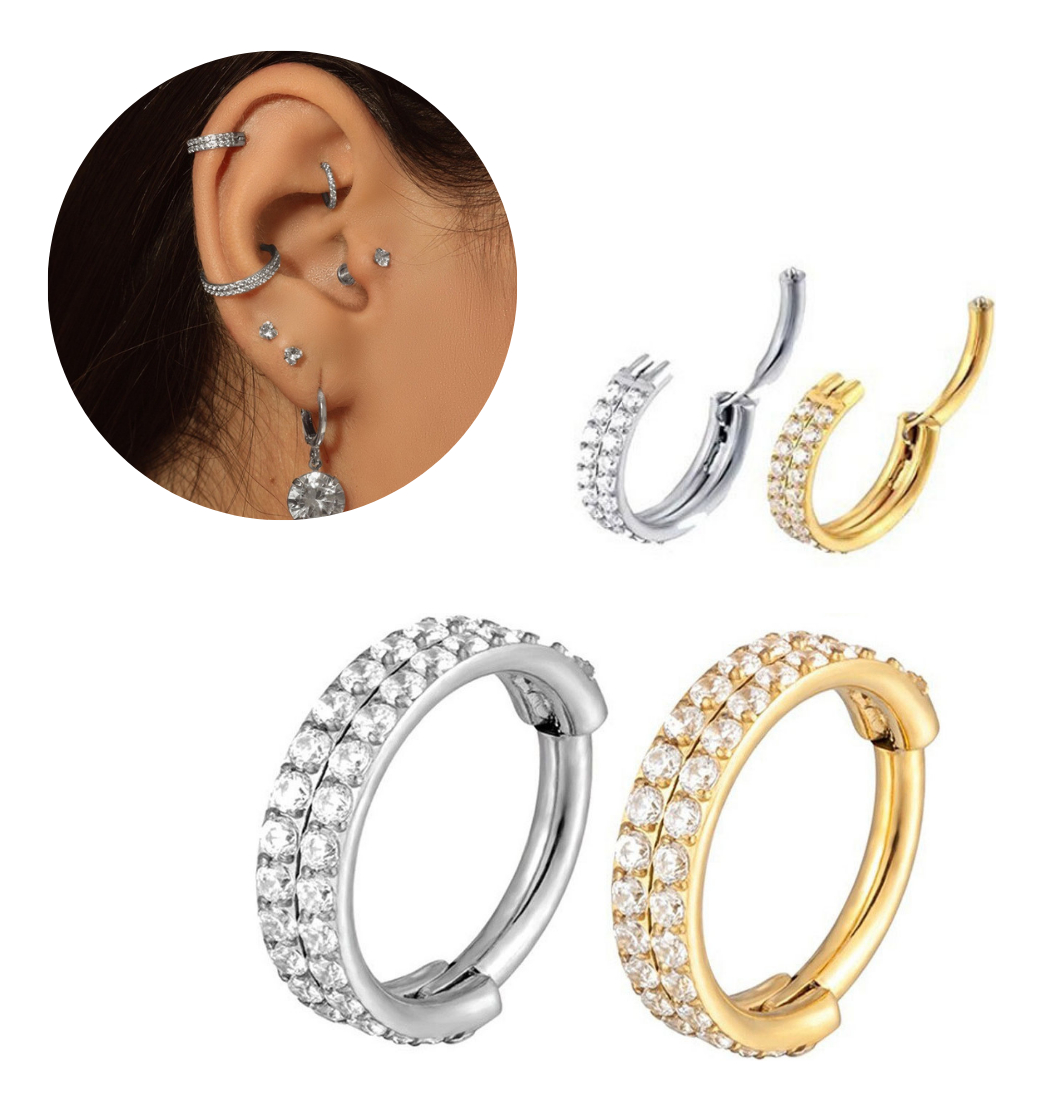 Piercing Titânio Argola Click Dupla Cravejada 12 mm Mega Piercing 2