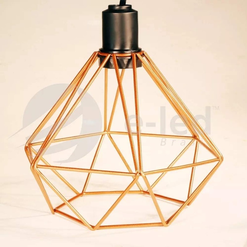Lustre Pendente Diamante Triplo Aramado E27 Cobre E-Led Brasil 3