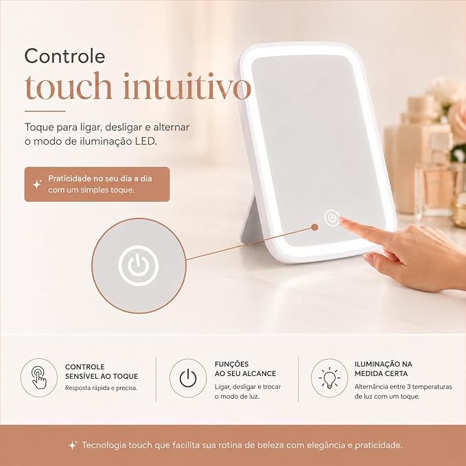 Espelho de Maquiagem com Touch e Borda de Luz LED X-Matte 4