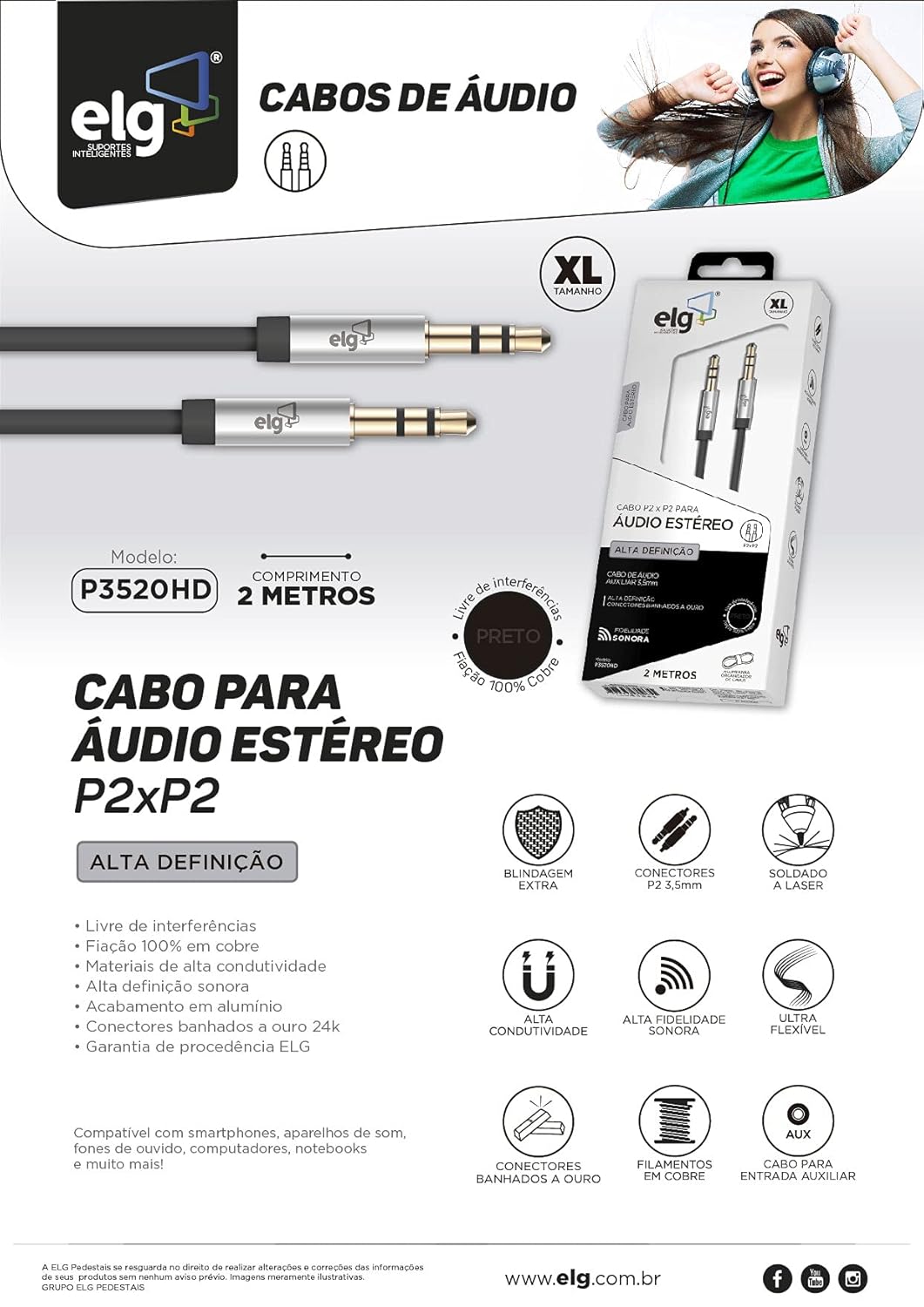 Cabo Estéreo Auxiliar de Áudio 4