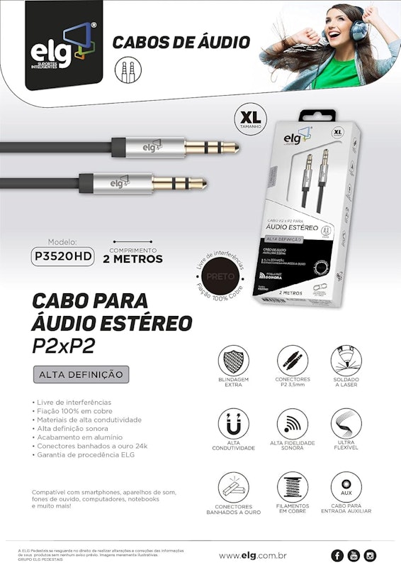 Cabo Estéreo Auxiliar de Áudio 4