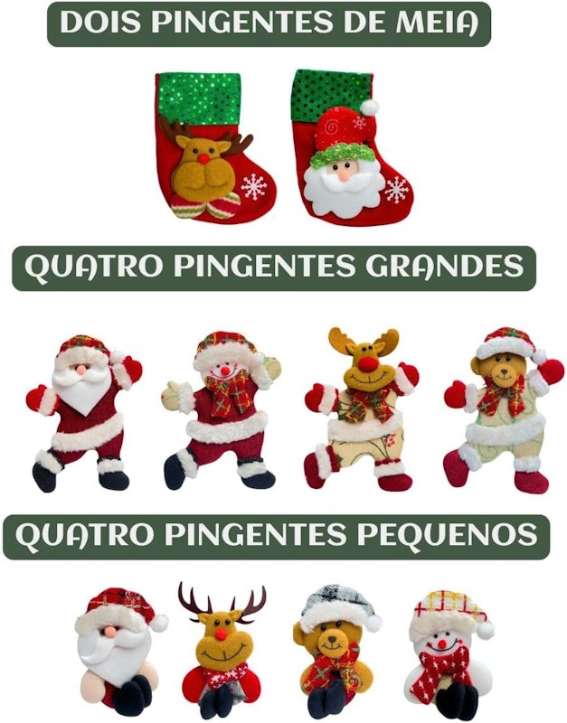 Kit 10 Pendentes Pelúcia Enfeite Árvore de Natal 2