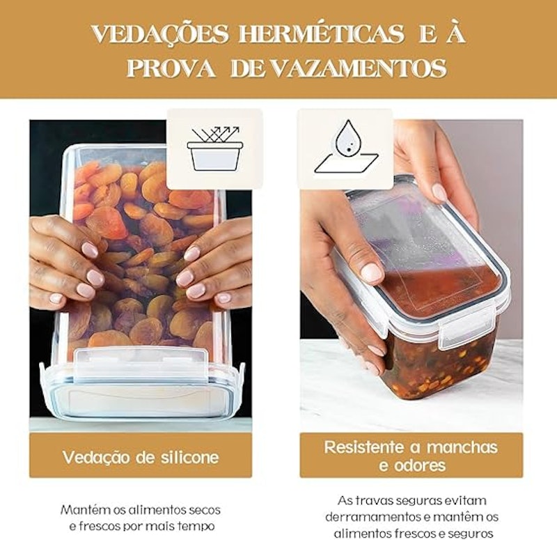 Kit 15 Potes Tampa Hermético Porta Alimentos 5