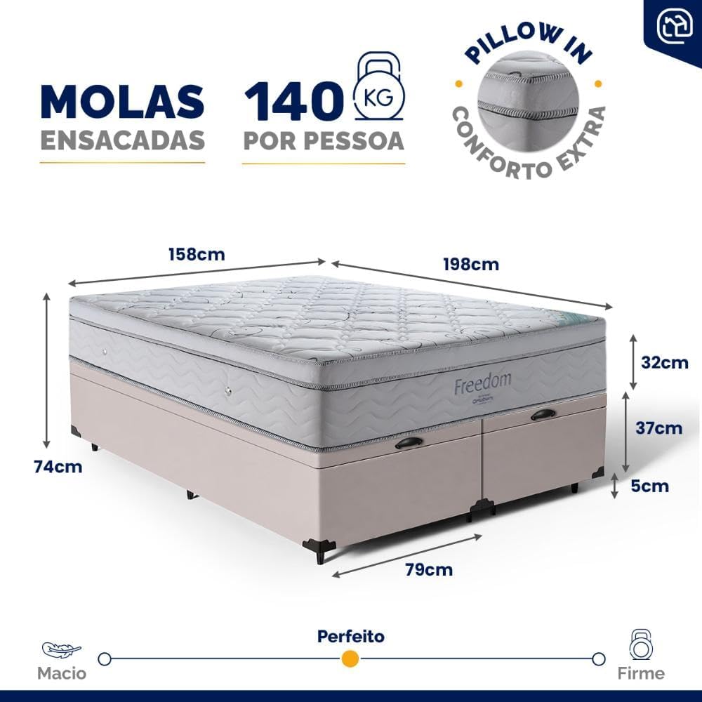 Cama Box Baú com Colchão de Molas Ensacadas D33 Ortobom Pillow In Freedom 2