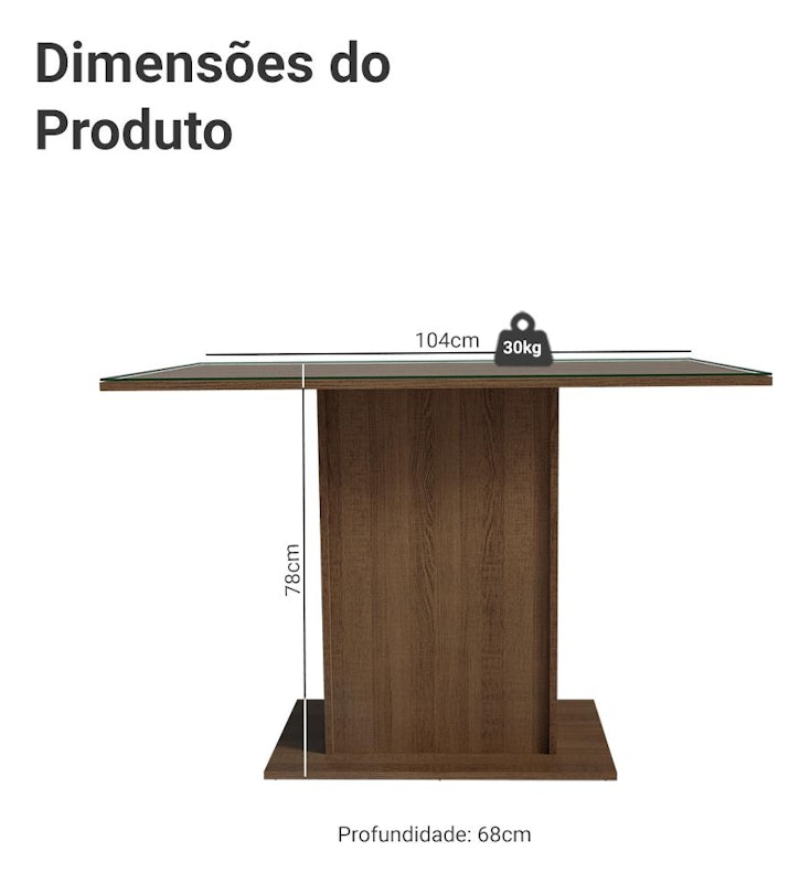 Mesa de Jantar Retangular com Tampo de Vidro Rustic 5329 Madesa 2