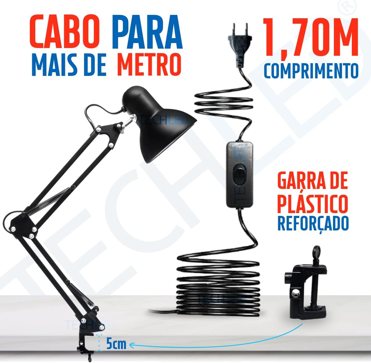 Luminária de Mesa Articulável Preta TECHLED 3