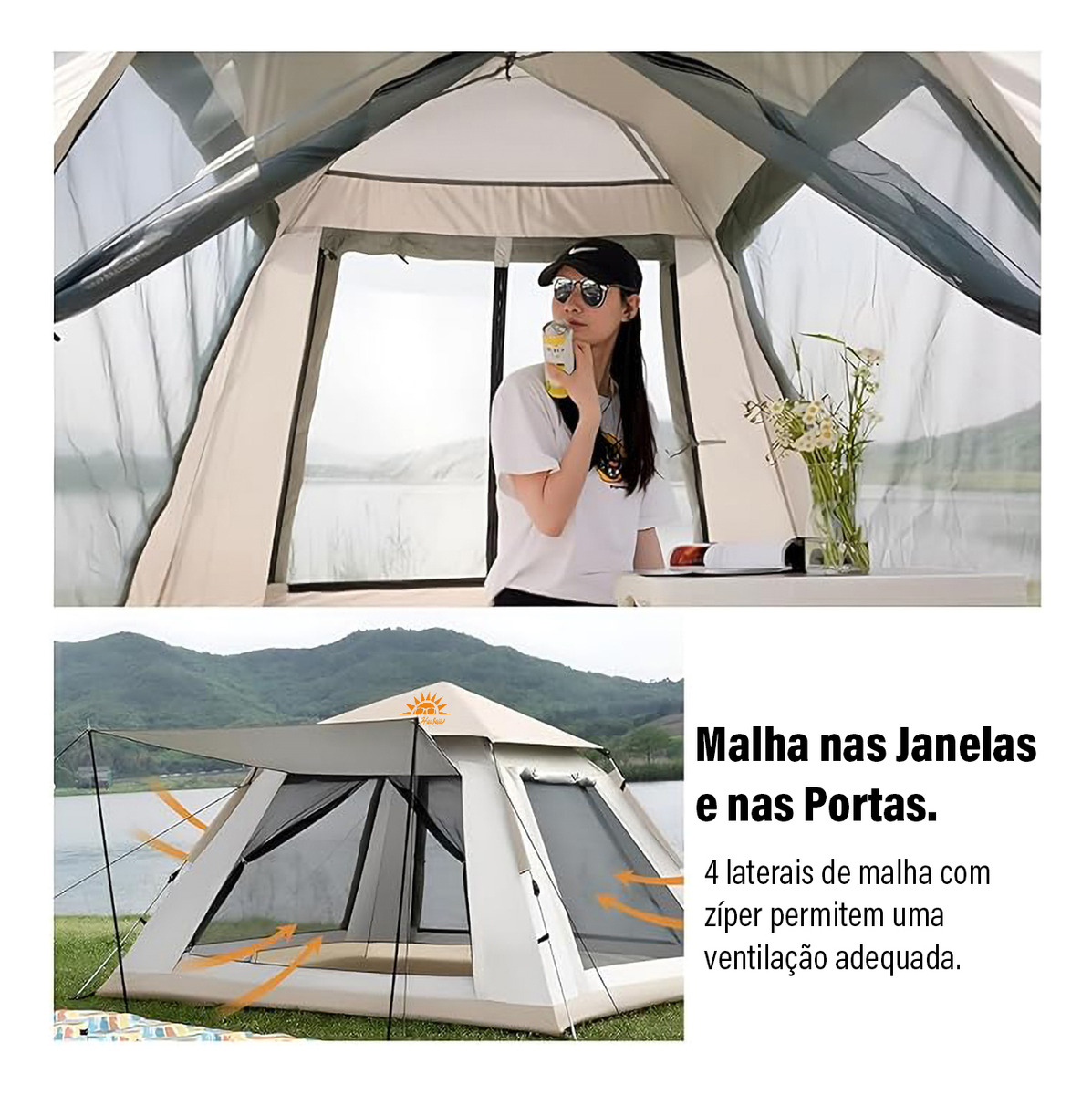 Barraca Automática New Hawaii até 4 Pessoas Impermeável Praia Bege 4