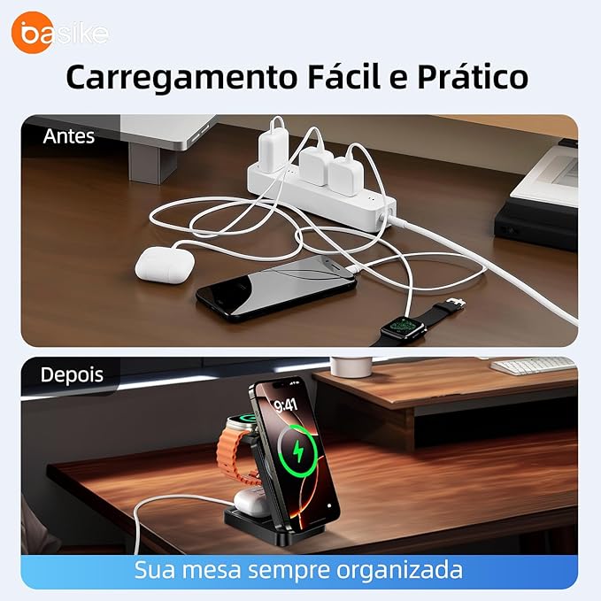 Carregador por Indução Basike Ba sem Fio 3 em 1 Rápido 15 W 4