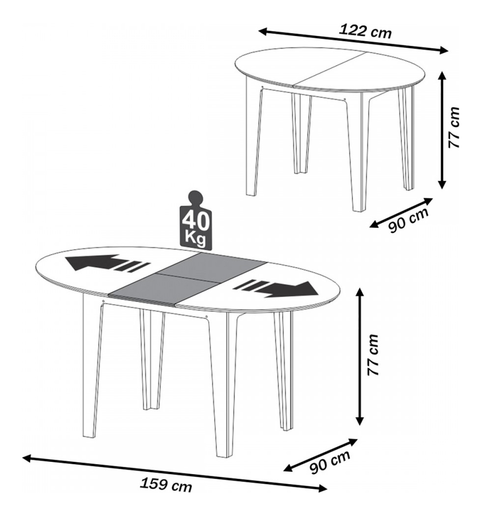 Mesa de Jantar Extensível 4 Lugares Nature Freijó/Preto 4