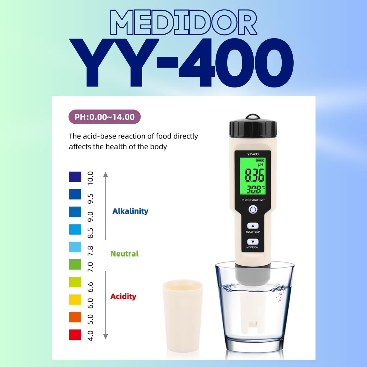 Medidor pH Digital Água H2 Orp 4x1 + Pilha + Guia Calibragem 2