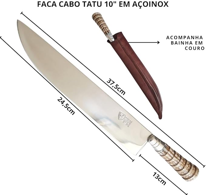 Faca Churrasco Artesanal Inox Cabo Rabo Tatu 10 Super Afiada 3