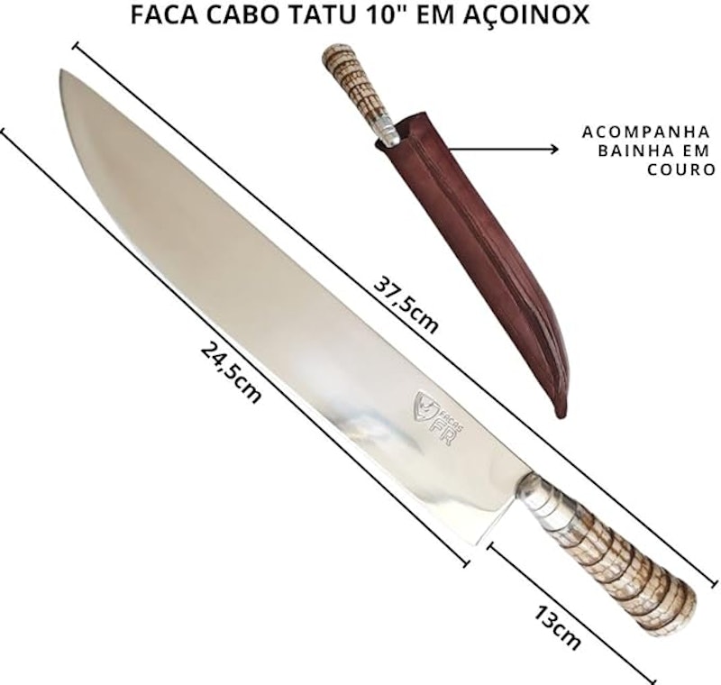 Faca Churrasco Artesanal Inox Cabo Rabo Tatu 10 Super Afiada 3