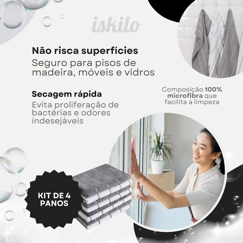 Super Pano Chão Microfibra Grande 80x50 4 Peças 4