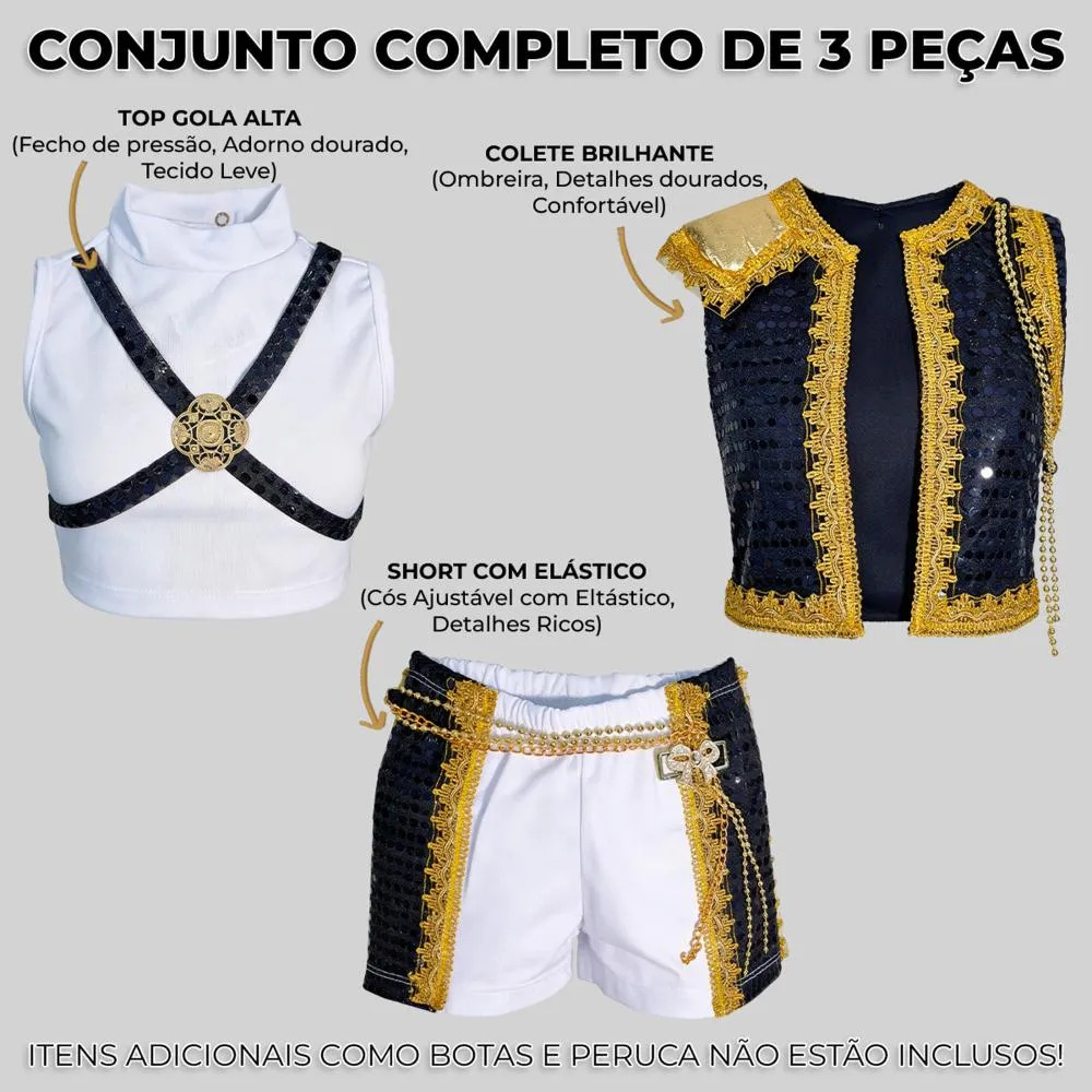 Fantasia Guerreiras do KPop Infantil Branca Golden de Luxo pra Menina 2