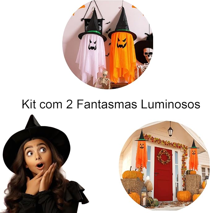 Kit Decoração Festa Halloween Fantasma Luminoso 2 Unidades 4