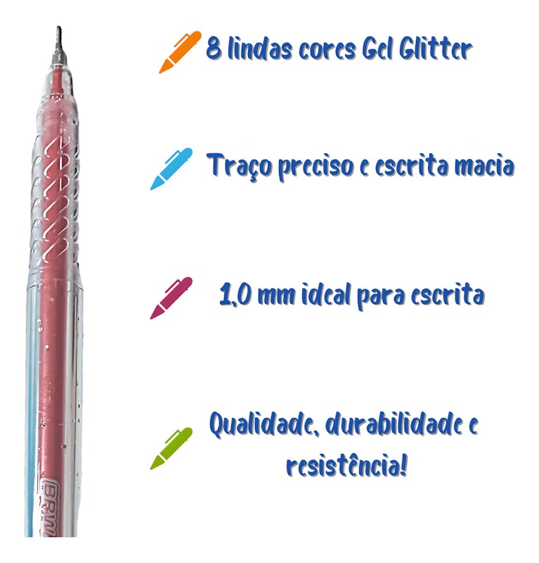 Caneta Esferográfica Gel com Glitter 4