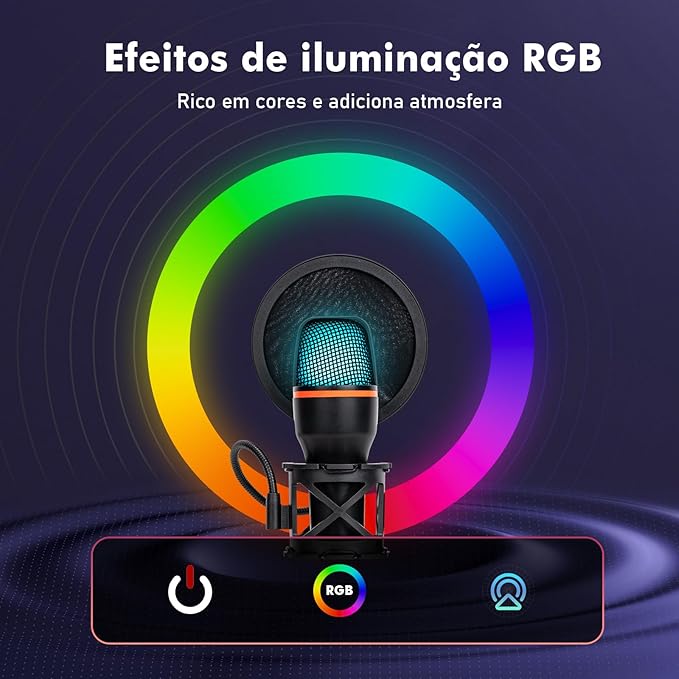Microfone de Condensador RGB com Iluminação 4
