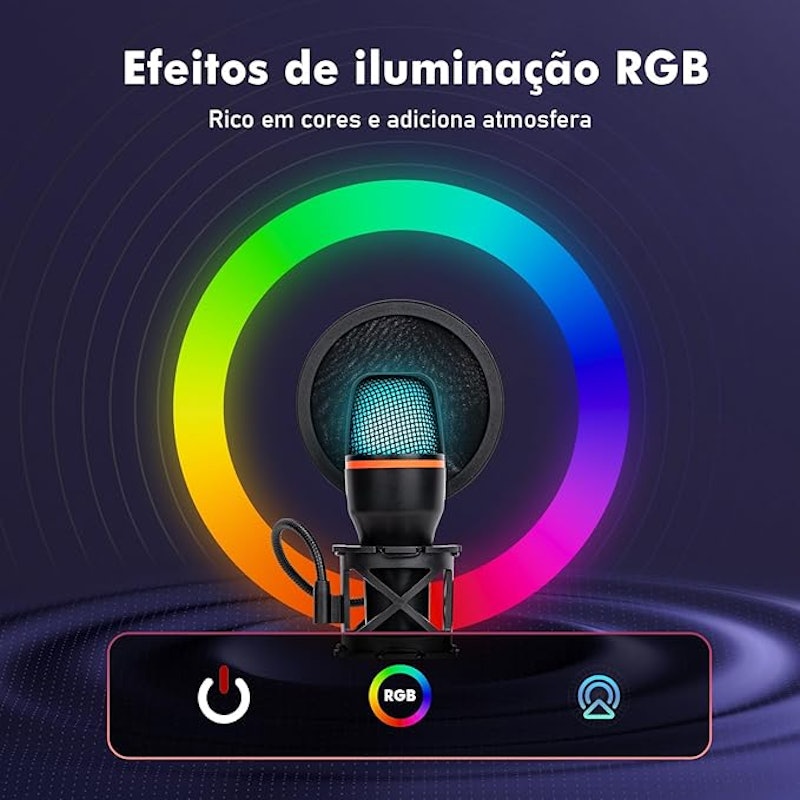 Microfone de Condensador RGB com Iluminação 4