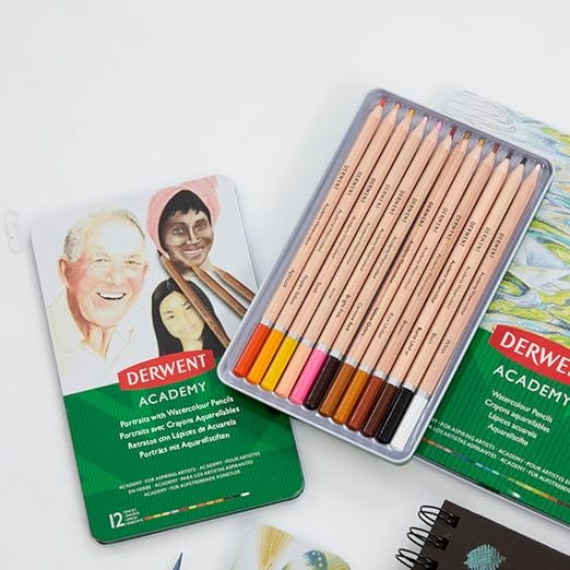 Lápis de Cor Aquarelável Retrato Academy 12 Cores Estojo Lata 2