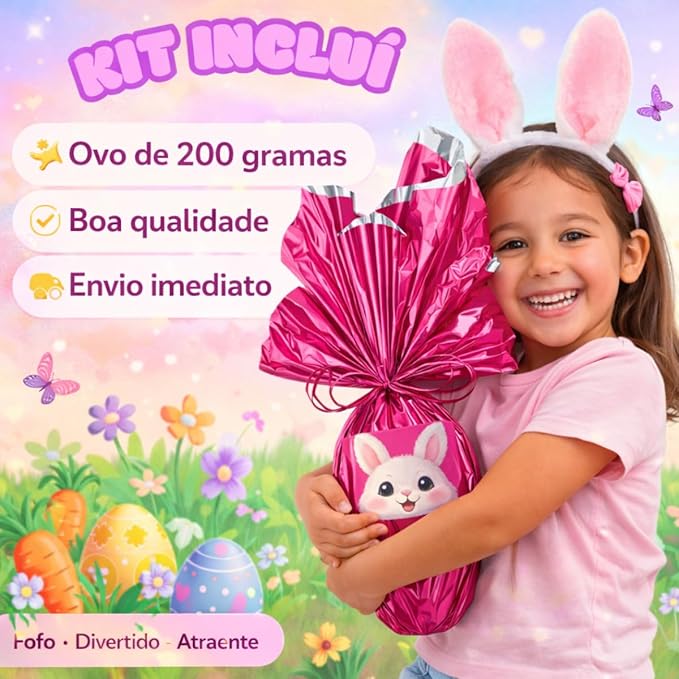 Kit Páscoa Infantil Ovo de Chocolate com Tiara Orelhas de Coelho 2