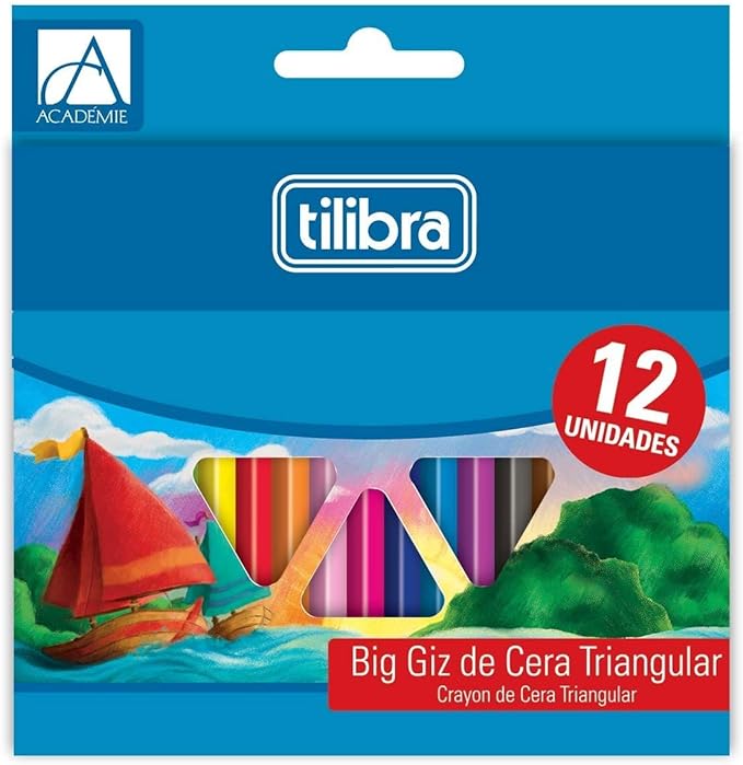 Giz de Cera 12 Cores Big Triangular Académie 1