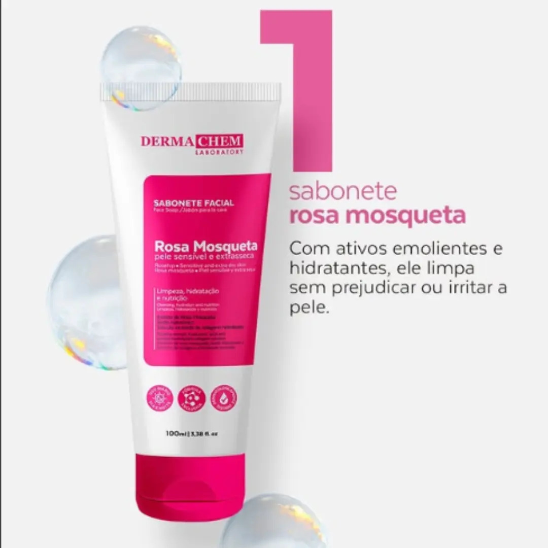 Kit Skincare Rosa Mosqueta Sabonete Gel Esfoliante e Sérum Hyaluronic 2