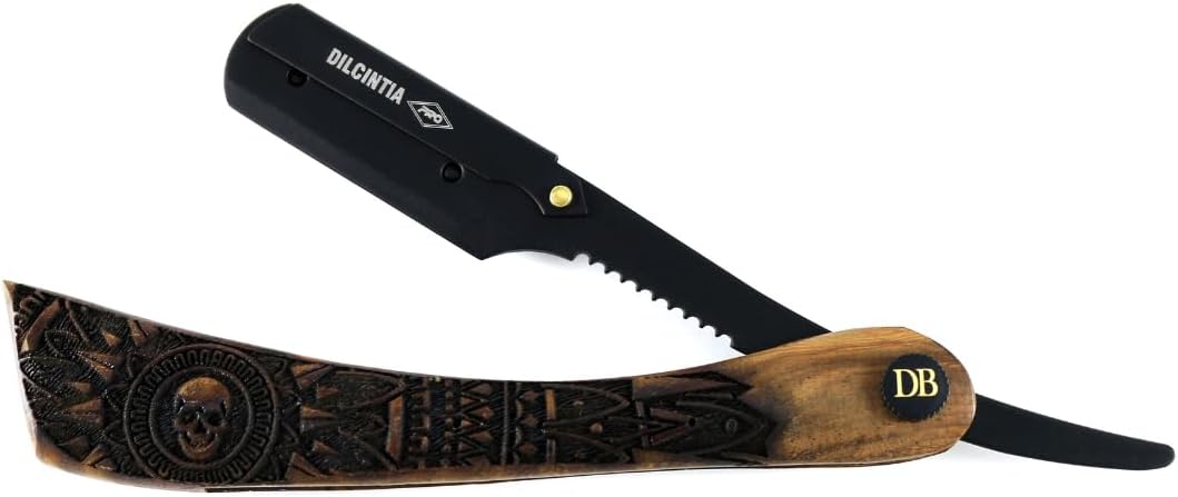 Navalha Profissional Cabo Madeira Nobre Talhada Aço Inox + Case 3