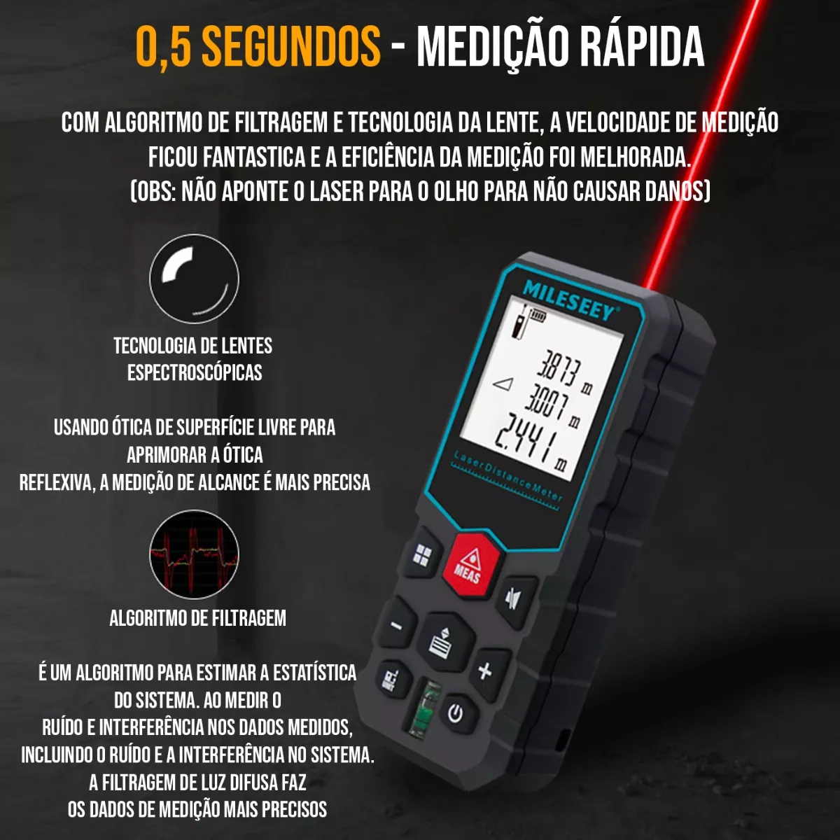 Trena Laser Digital 40 m Mileseey 3