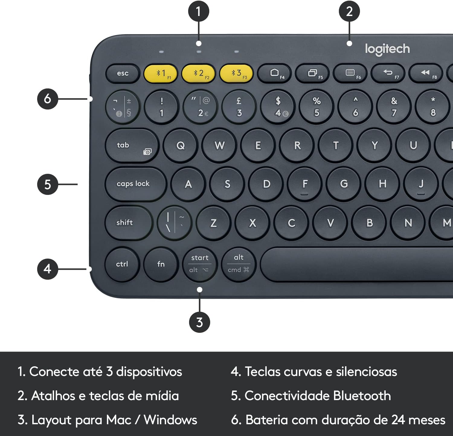 Teclado sem Fio Logitech K380 3