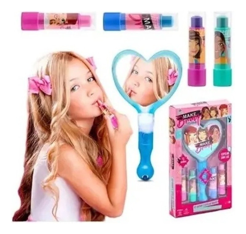 Kit Maquiagem Infantil Batom e Espelho Magico Makebrinq 3