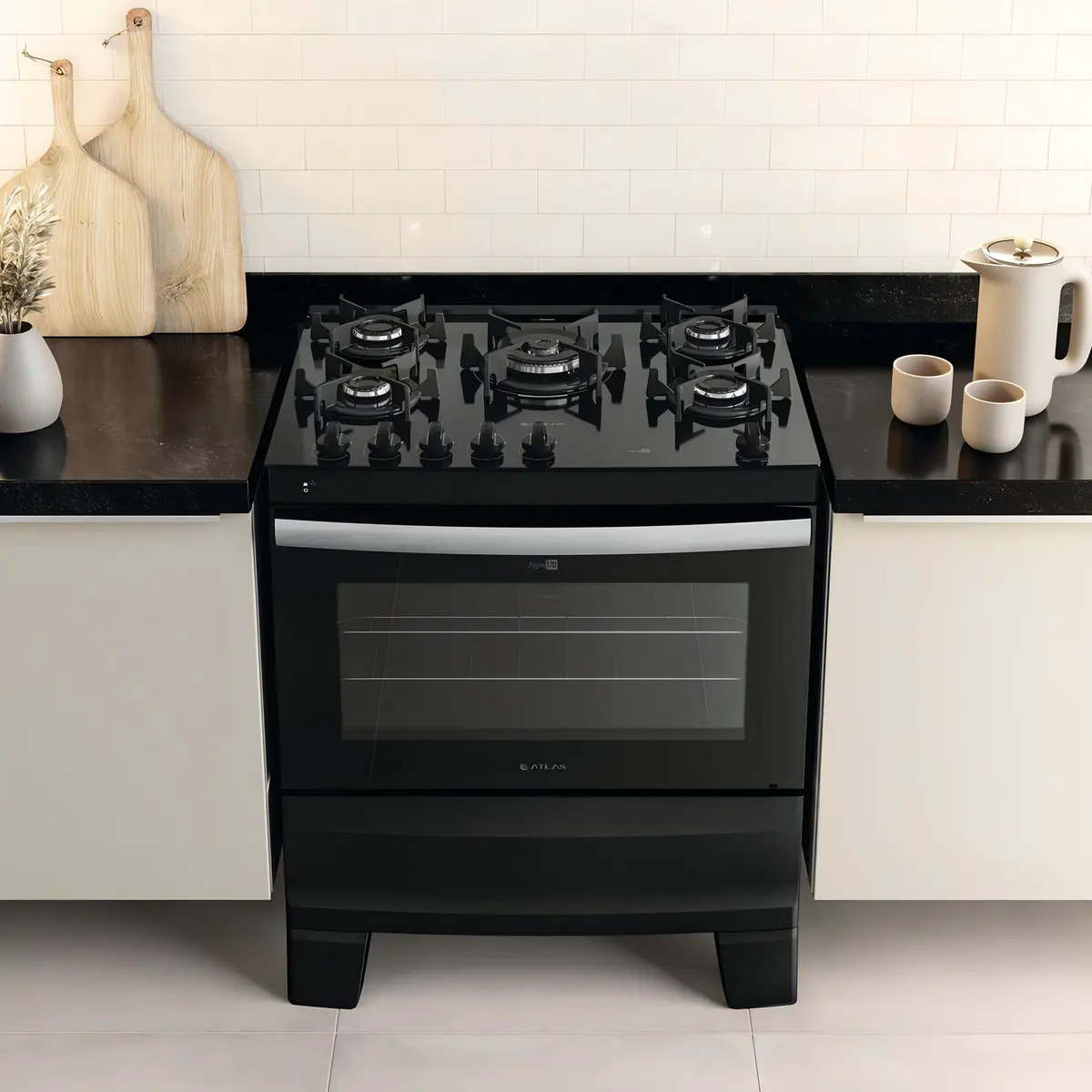 Fogão 5 Bocas Preto com Mesa de Vidro Atlas Agile Up 5