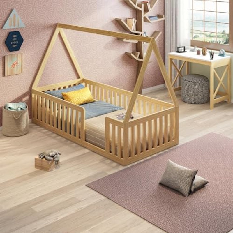 Cama Montessoriana Solteiro com Grade e Telhado Giulia 2