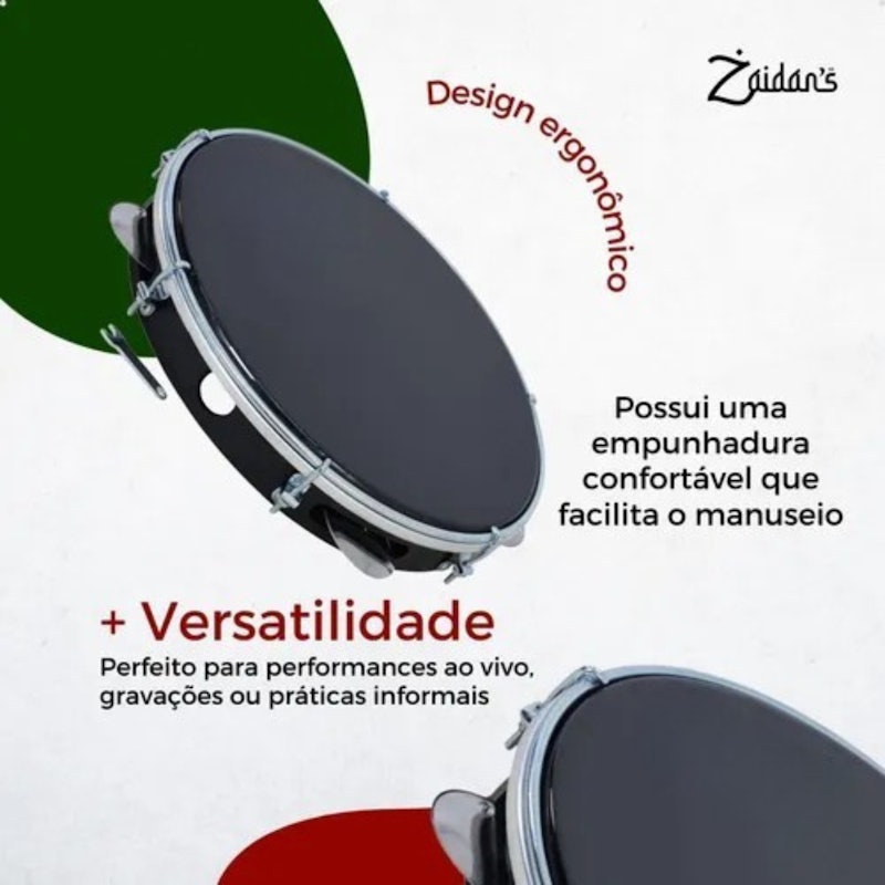 Pandeiro Profissional 10" ABS Pele Preta 2