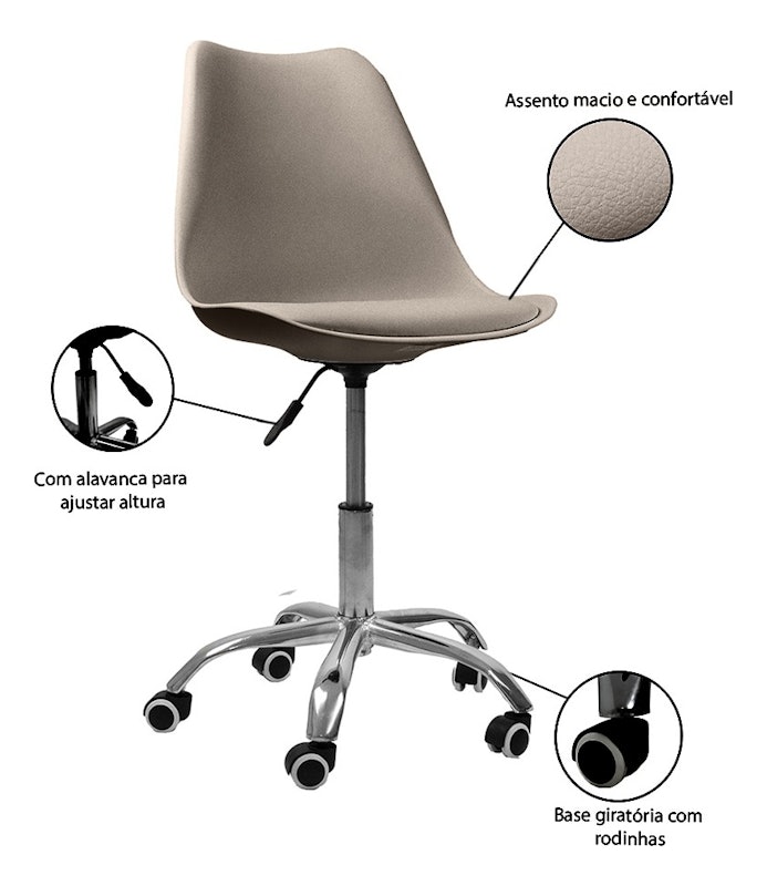 Cadeira Saarinen Office Cromado CX 1 PP Nude 3