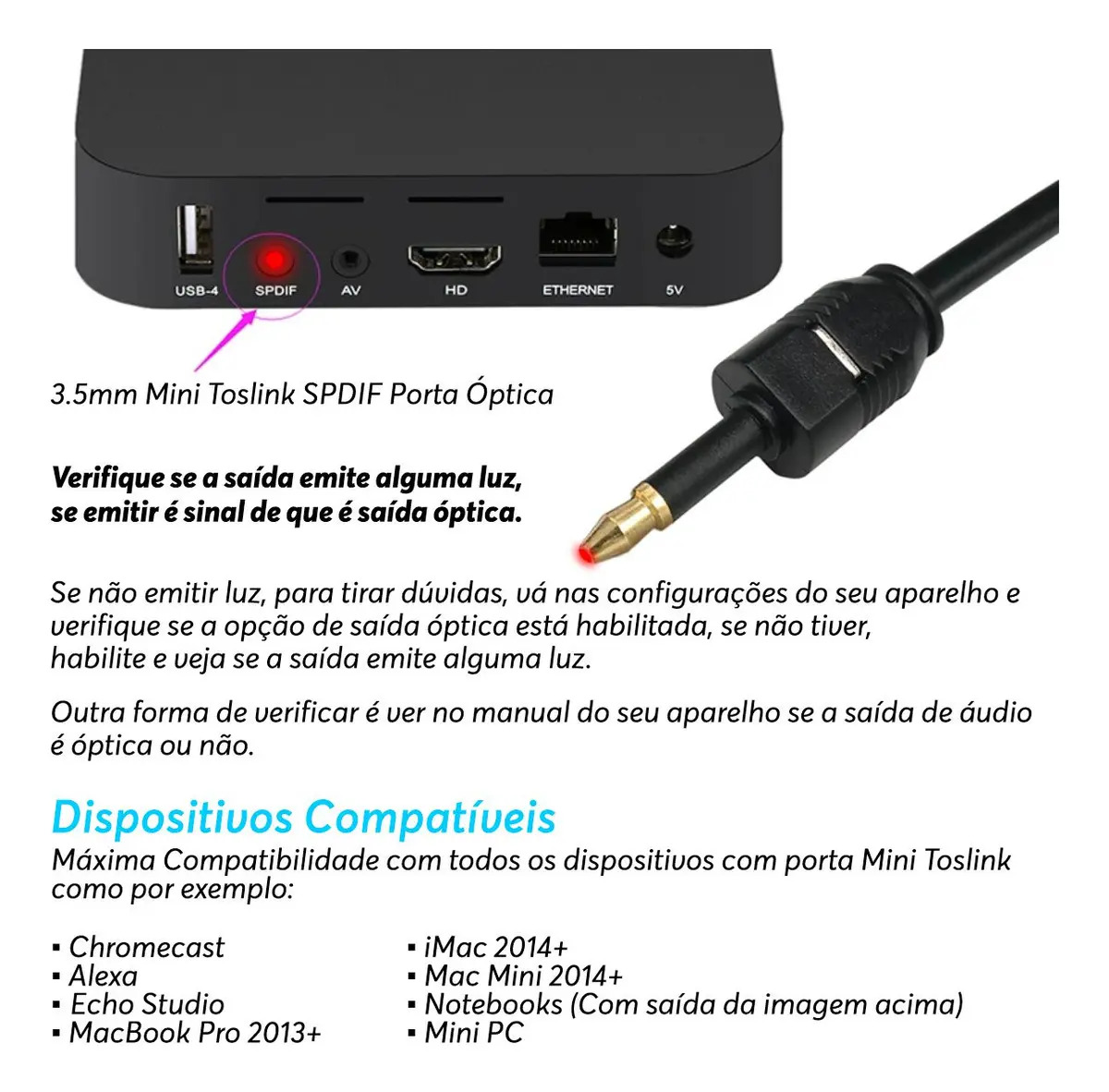 Cabo Óptico Mini Toslink 10 m Chroma Tech 3