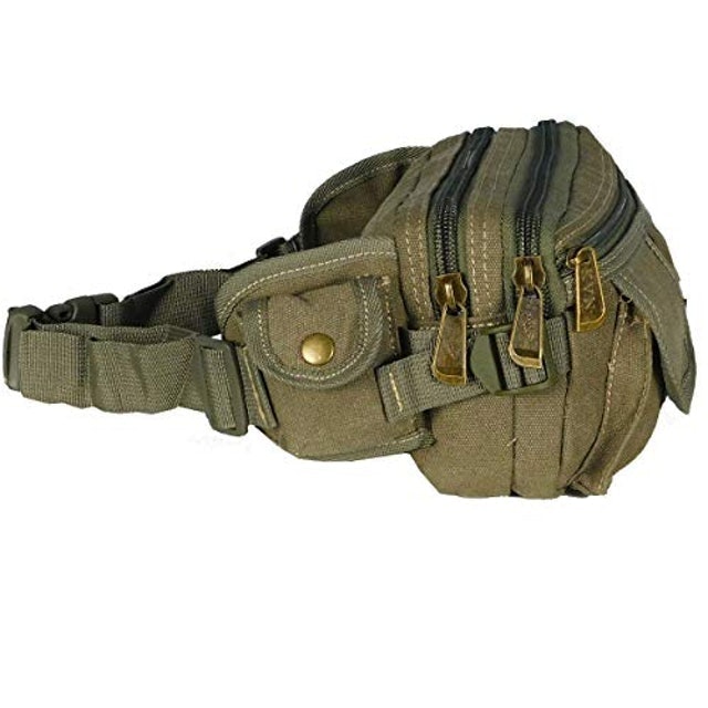 Pochete Masculina Reforçada em Lona Vários Bolsos (Verde Oliva) 2