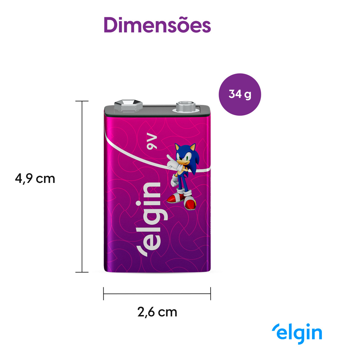 Bateria Recarregável 9 V Elgin 3