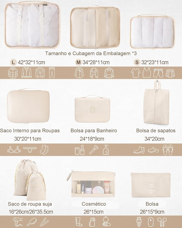Kit 10 Nécessaires Organizadores de Malas para Viagem 2
