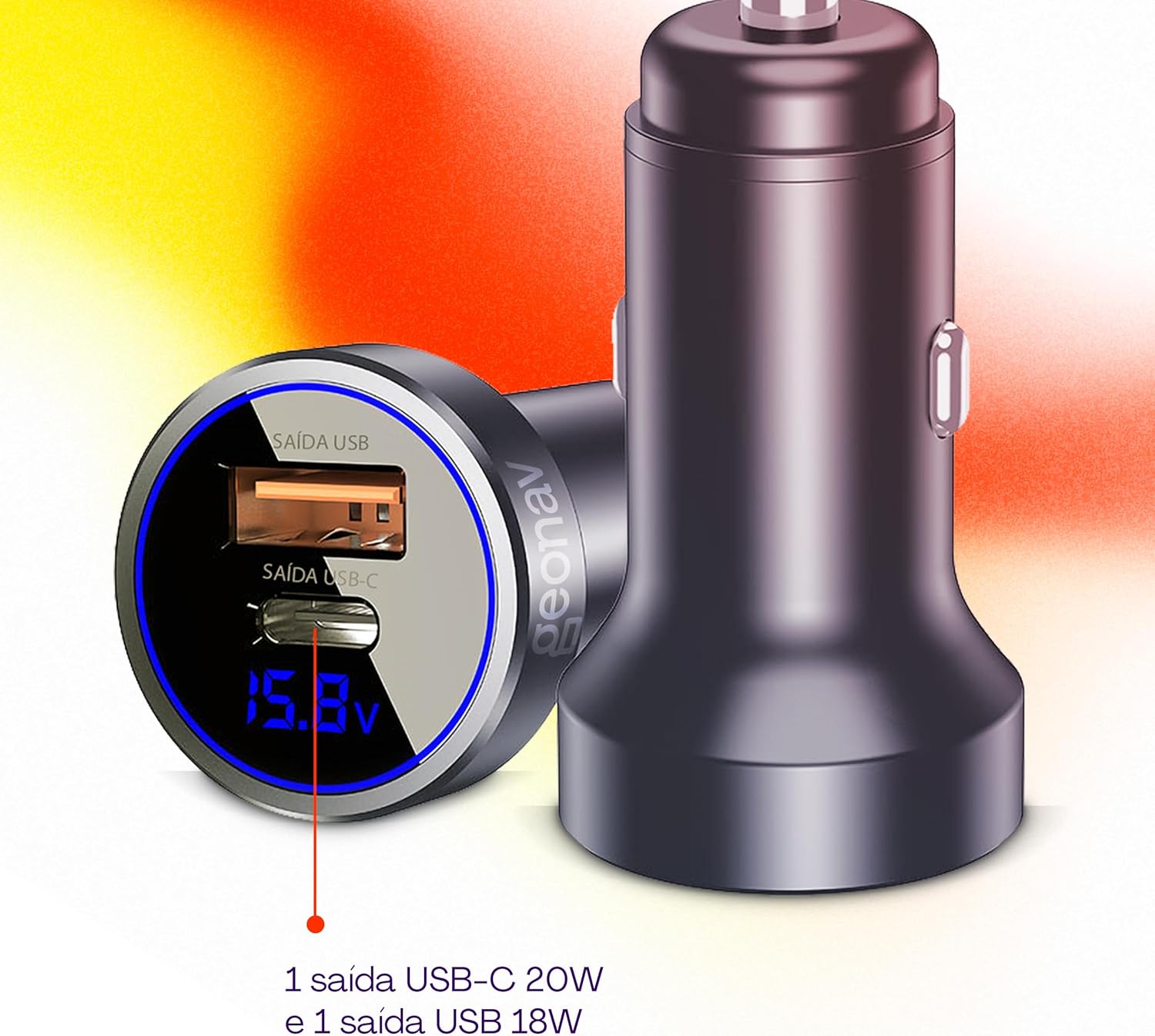 Carregador Veicular Ultrarrápido SuperPower Duo 38 W 2