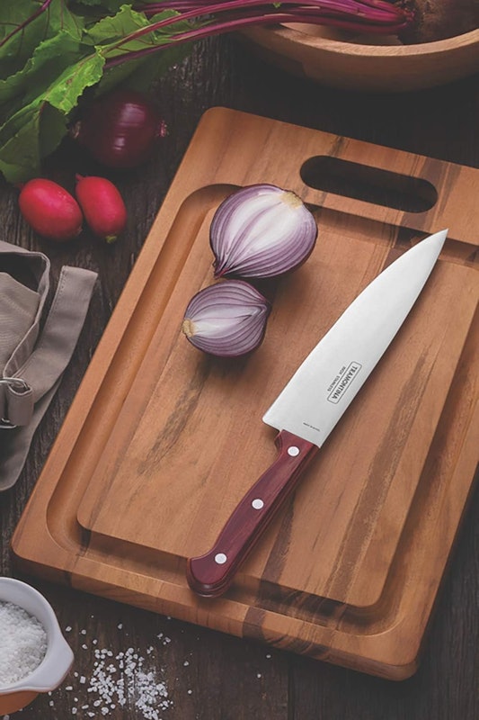 Faca Chef Tramontina Polywood com Lâmina em Aço Inox e Cabo de Madeira Tratada Vermelho 8" 2