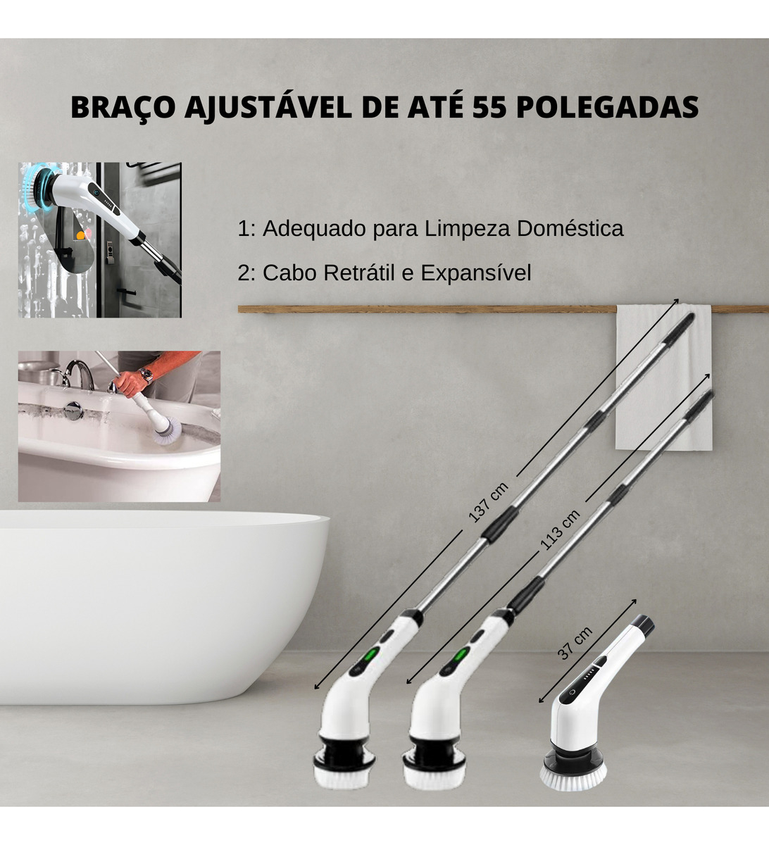 Esfregão Elétrico Profissional 9 em 1 Recarregável Mop 360º 5