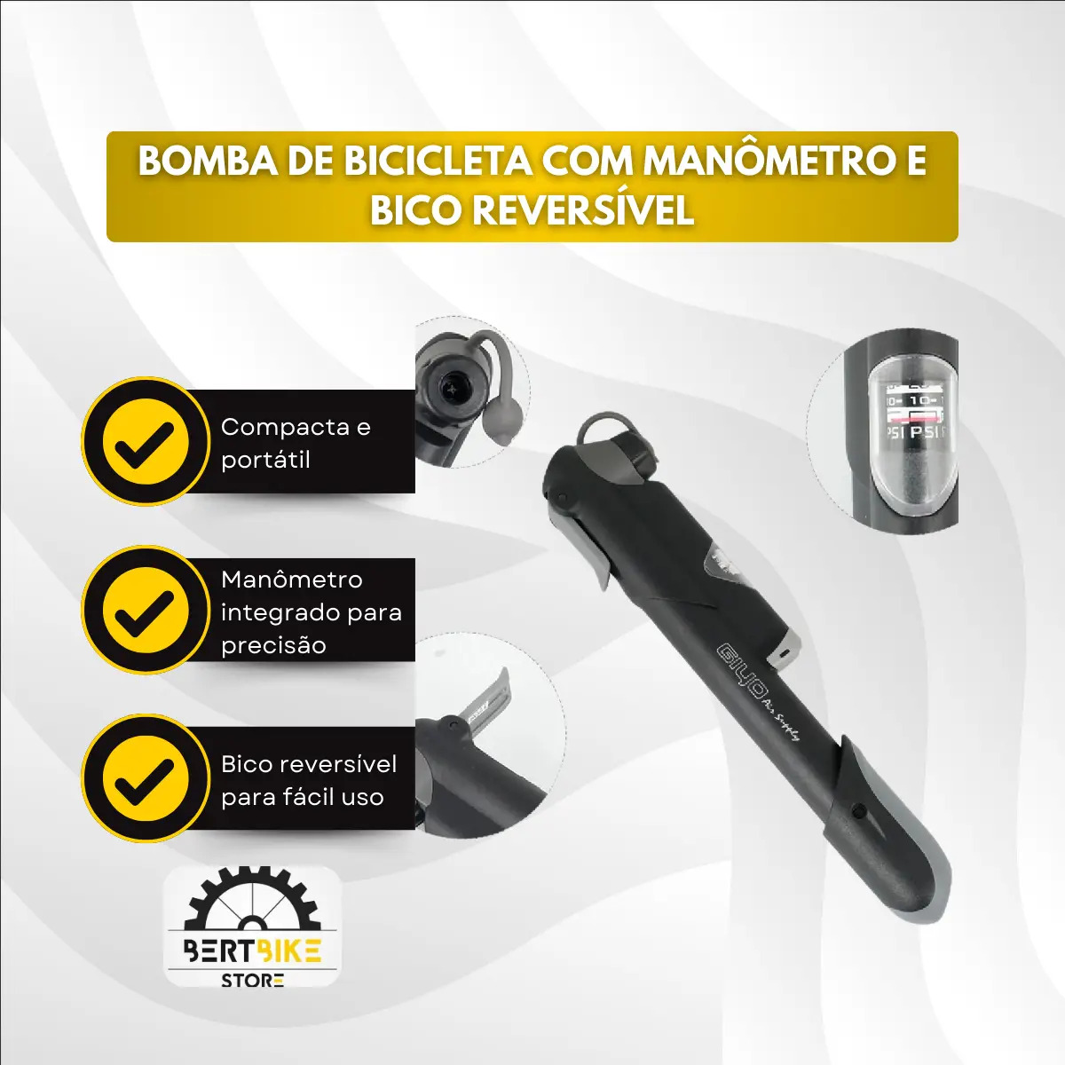 Bomba de Ar Portátil Mini Pump Giyo Gp41s com Manômetro 5