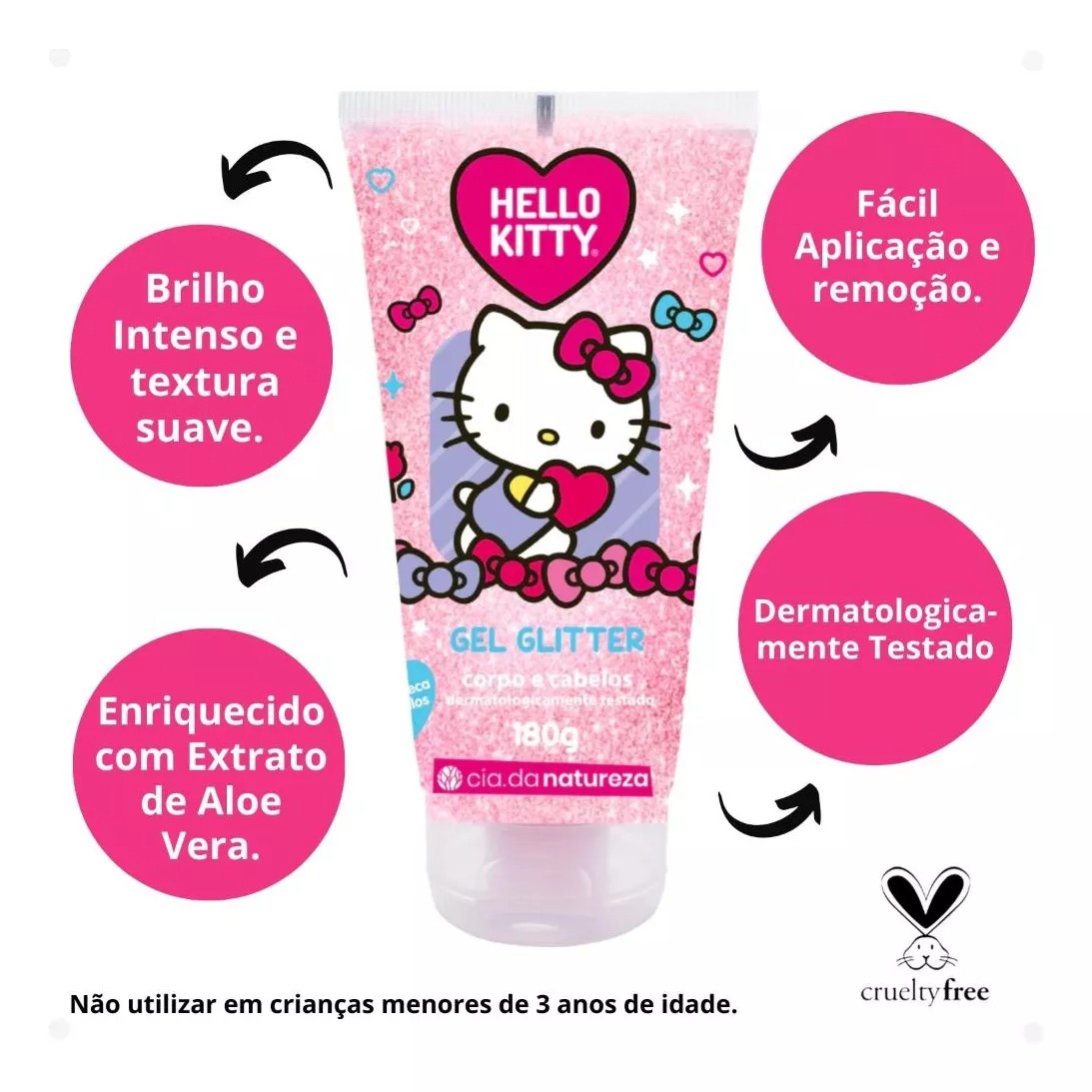 Hello Kitty Gel Glitter Corpo e Cabelos Cia da Natureza 2