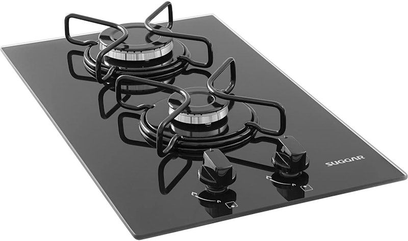 Fogão de Mesa Cooktop 2 Bocas Vidro Preto a Gás Suggar 1