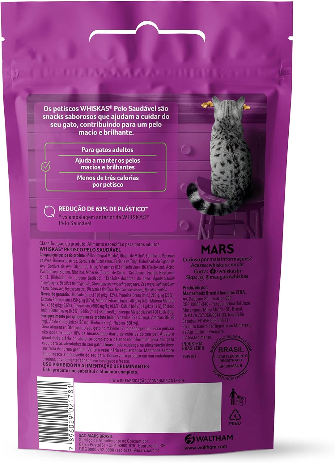 Petiscos para Gatos Adultos Whiskas Pelo Saudável 2