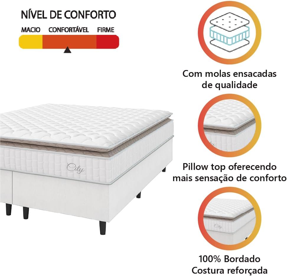 Cama Box Colchão Casal King Molas Ensacadas City Pillow Top Hellen 4