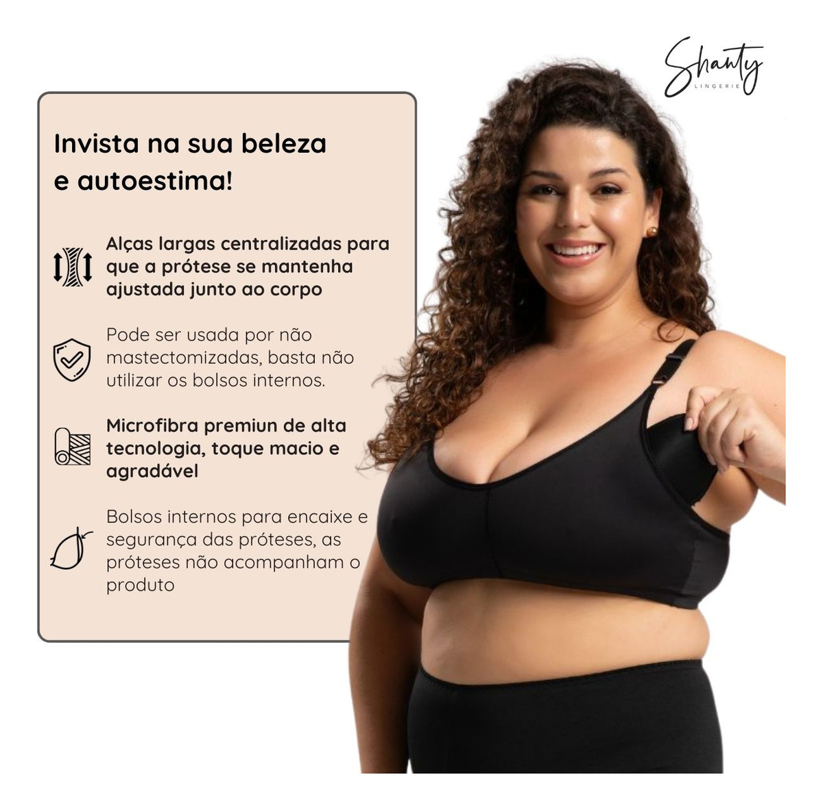 Sutiã Pós-Mastectomia Plus Size para Usar com Prótese Microfibra Bege 3