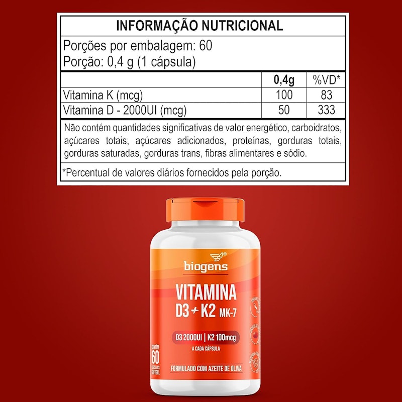 Vitamina D3 + K2 MK7 2000 UI 100 mcg Bigens 5